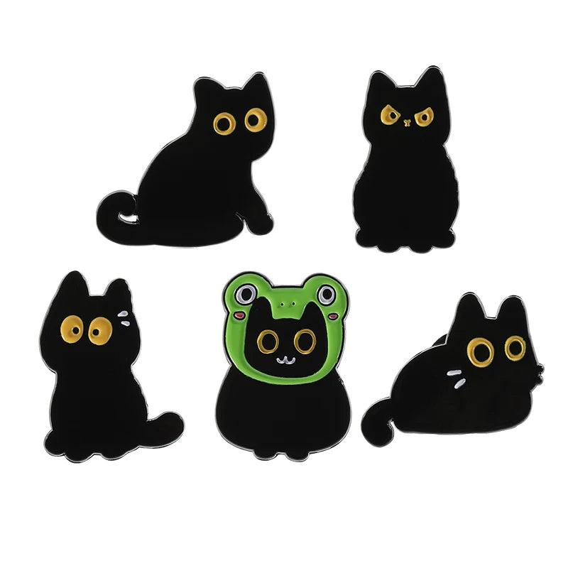 5-Pcs Cute Black Cat Collection Enamel Pin