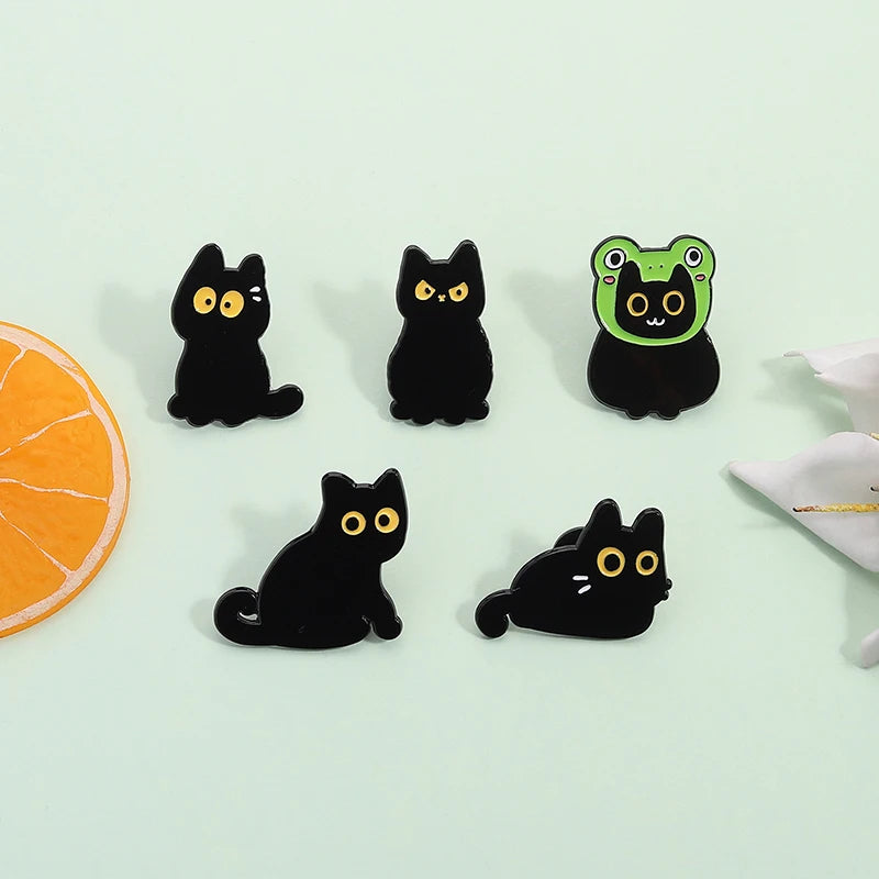 5-Pcs Cute Black Cat Collection Enamel Pin