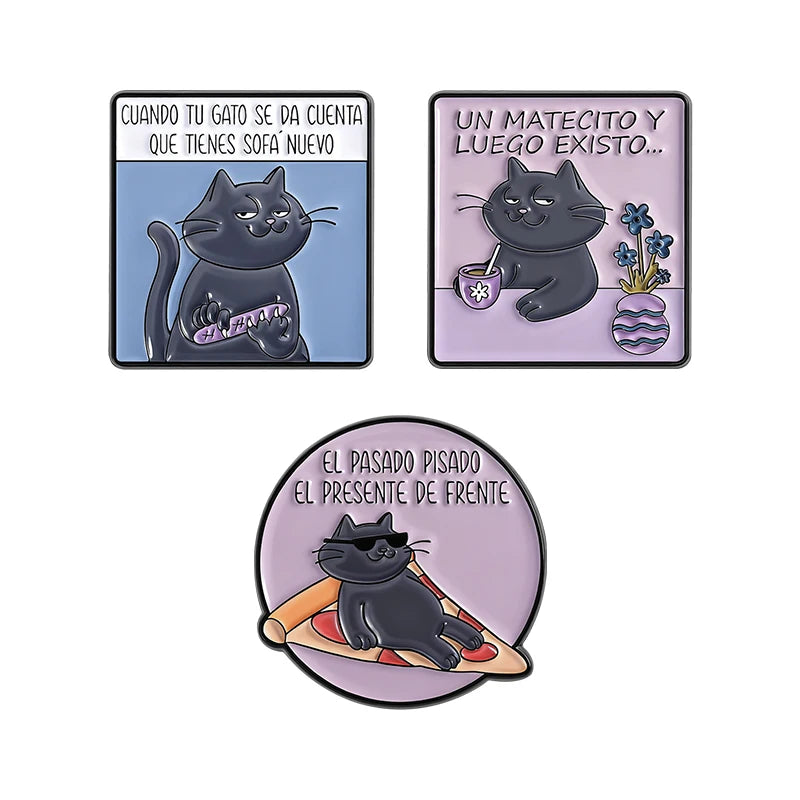 3-Pcs Gato Filosófico Enamel Pin Set Collection