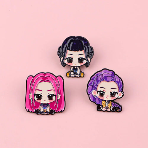 3-Pcs Chibi Girls Enamel Pin Set