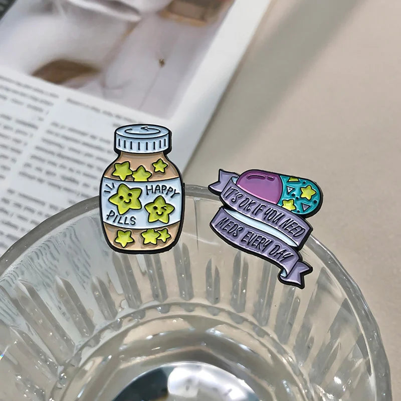 5-Piece Self-Care Pills Enamel Pin Set Collection