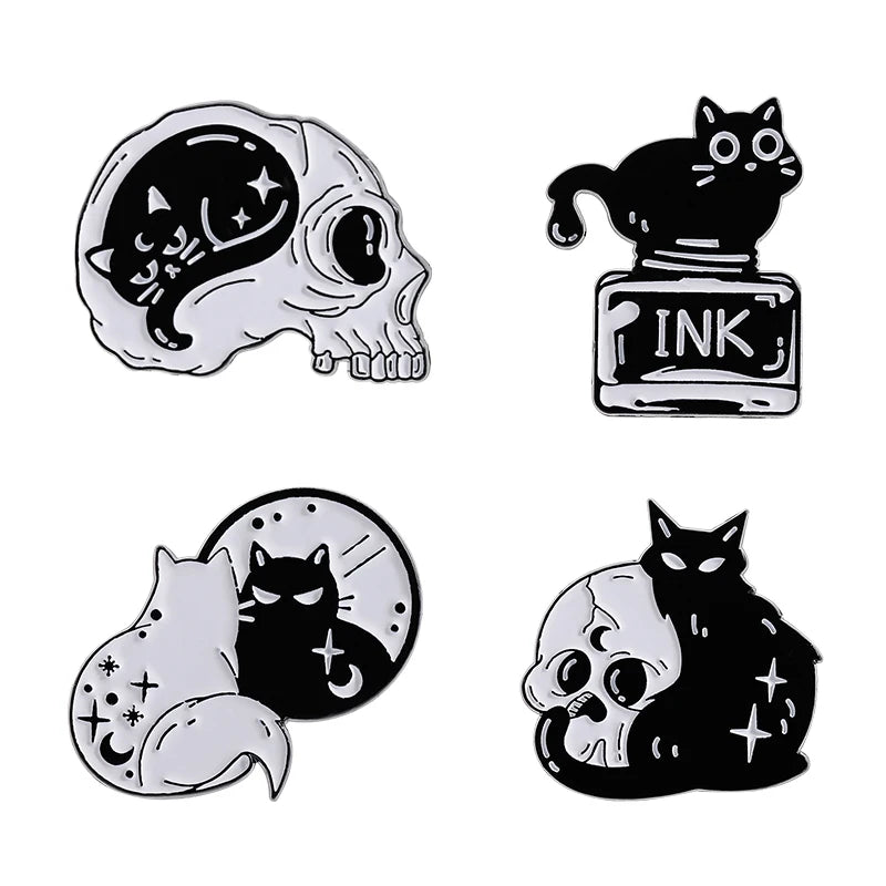 4-Pcs Witch Kittens Enamel Pins Collection
