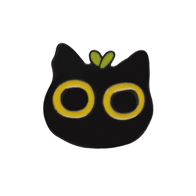 4-Pcs Flower Black Cat Enamel Pin Collection