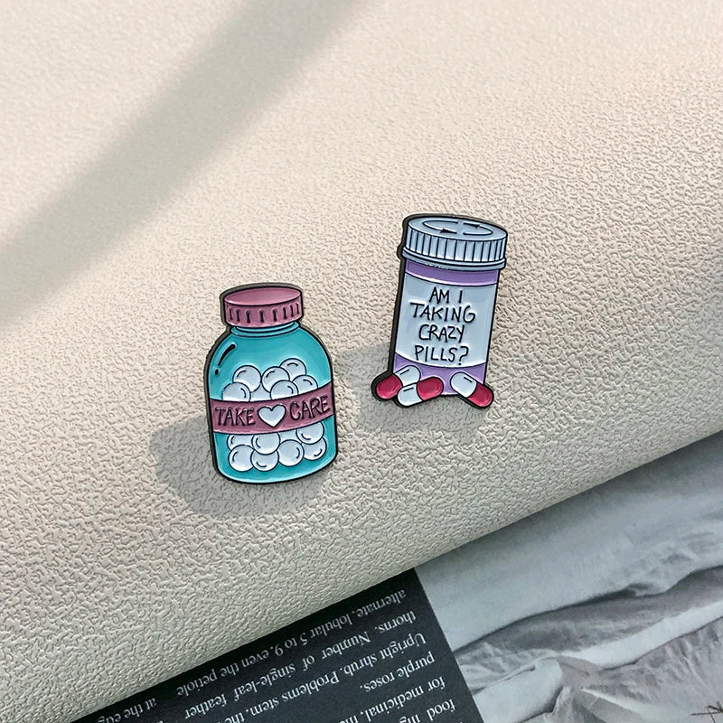 5-Piece Self-Care Pills Enamel Pin Set Collection