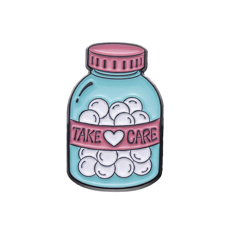 5-Piece Self-Care Pills Enamel Pin Set Collection