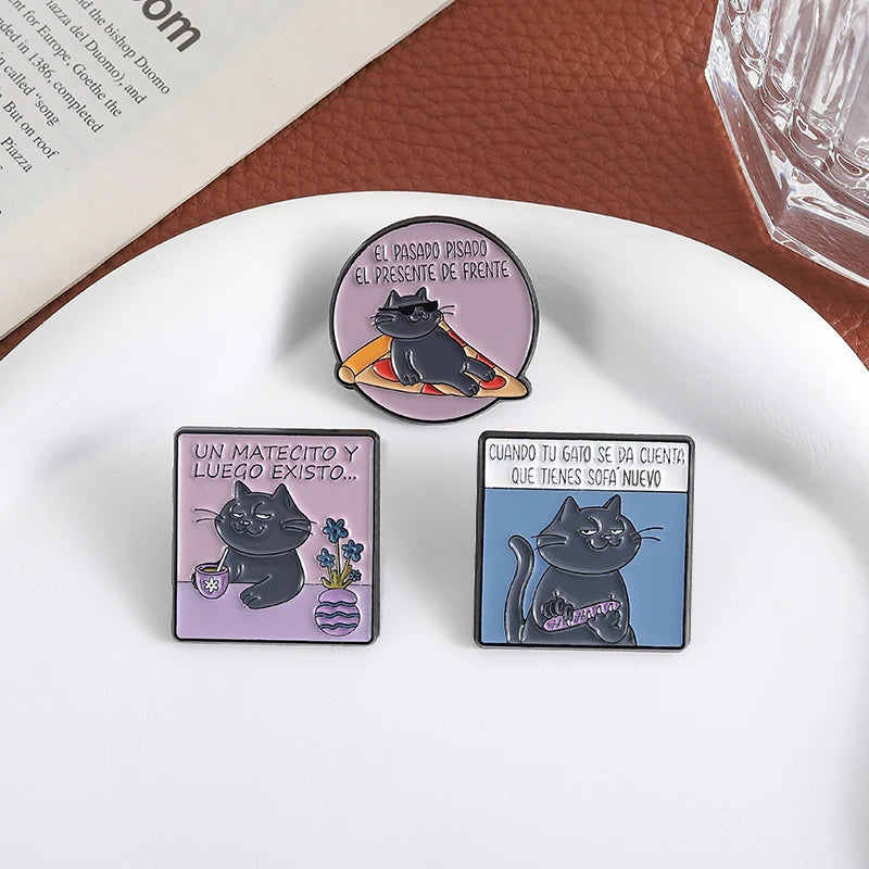 3-Pcs Gato Filosófico Enamel Pin Set Collection
