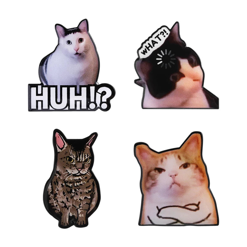 4-Pcs Cat Reactions Enamel Pin Set Collection