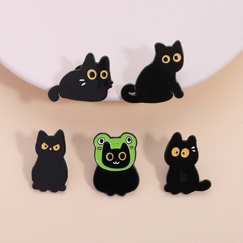 5-Pcs Cute Black Cat Collection Enamel Pin