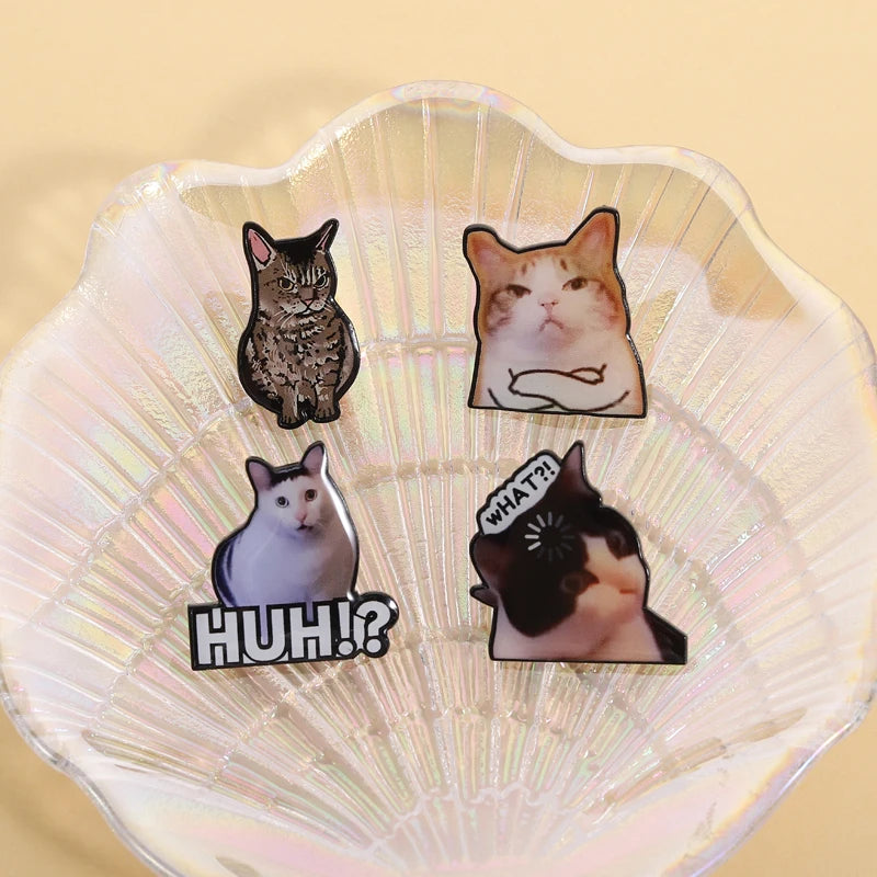 4-Pcs Cat Reactions Enamel Pin Set Collection