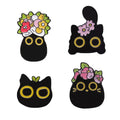 4-Pcs Flower Black Cat Enamel Pin Collection